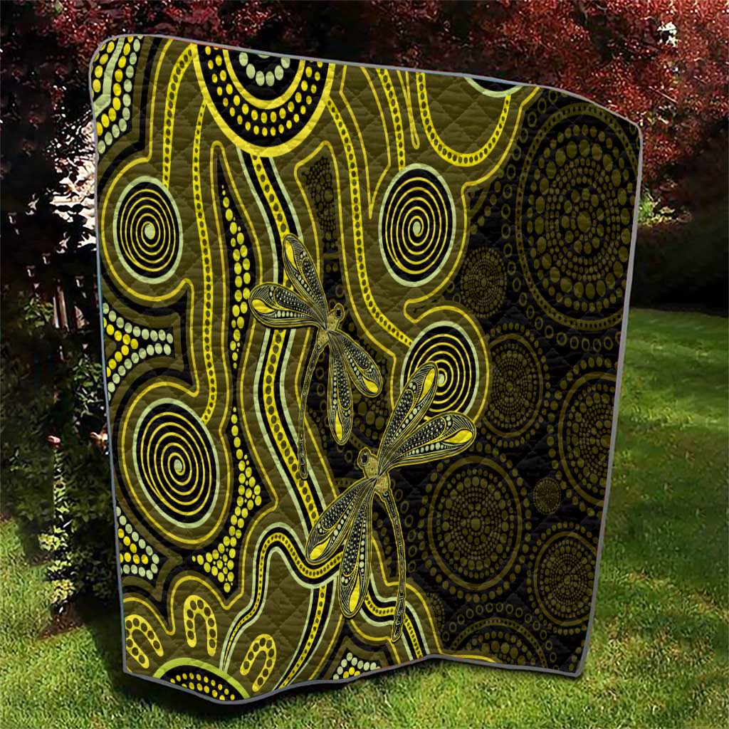 Yellow Indigenous Dragonfly Australia Quilt Aboriginal Art - Aussie Hoodie