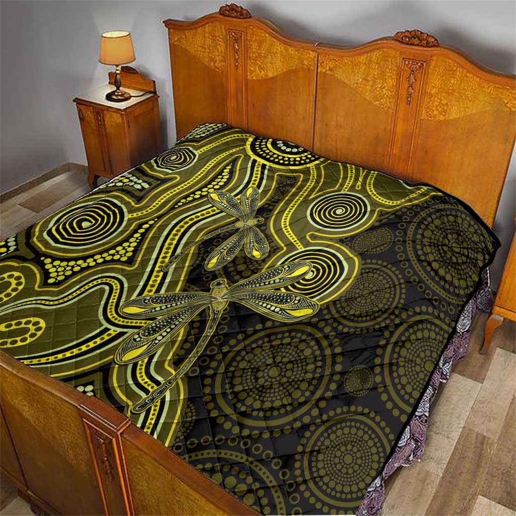 Yellow Indigenous Dragonfly Australia Quilt Aboriginal Art - Aussie Hoodie