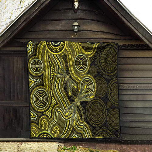 Yellow Indigenous Dragonfly Australia Quilt Aboriginal Art - Aussie Hoodie