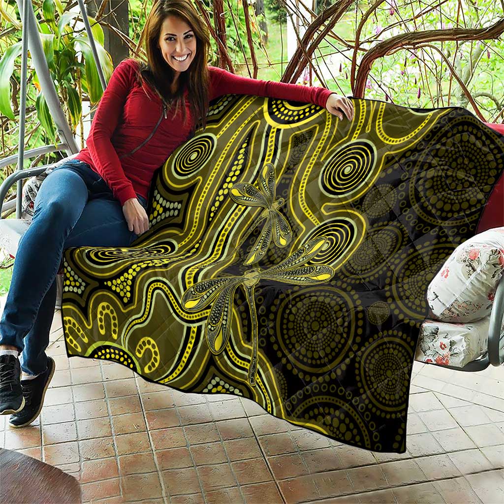 Yellow Indigenous Dragonfly Australia Quilt Aboriginal Art - Aussie Hoodie