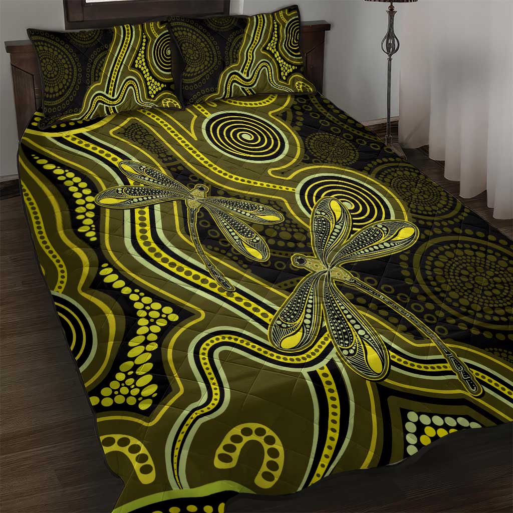 Yellow Indigenous Dragonfly Australia Quilt Bed Set Aboriginal Art - Aussie Hoodie