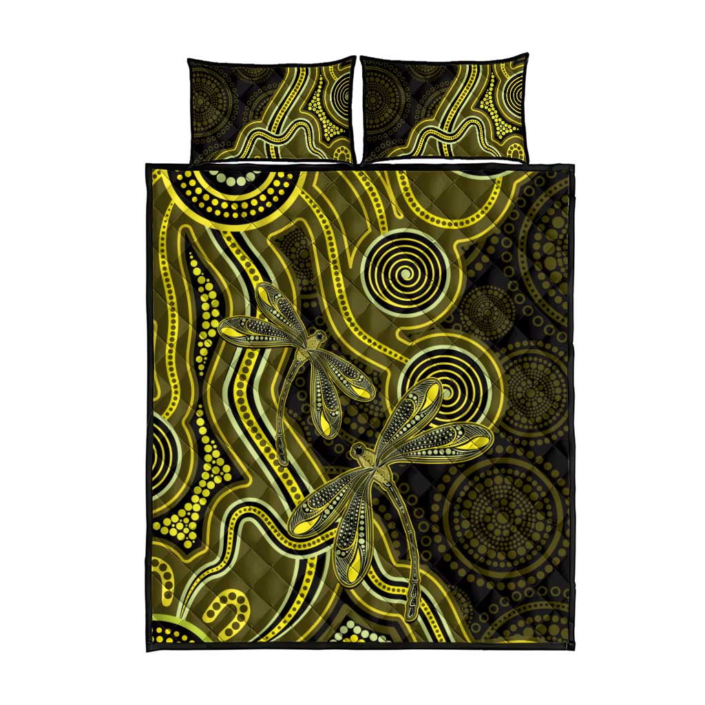 Yellow Indigenous Dragonfly Australia Quilt Bed Set Aboriginal Art - Aussie Hoodie
