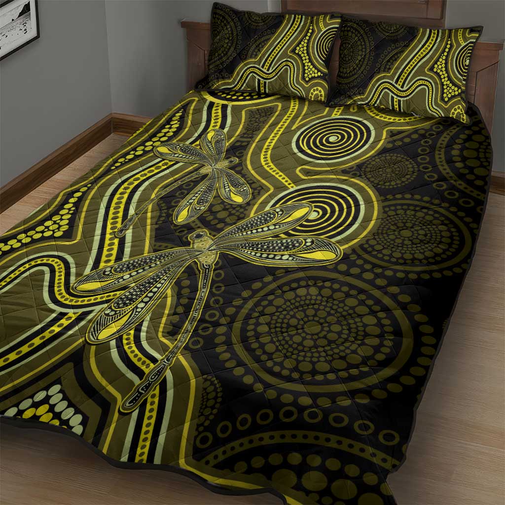 Yellow Indigenous Dragonfly Australia Quilt Bed Set Aboriginal Art - Aussie Hoodie