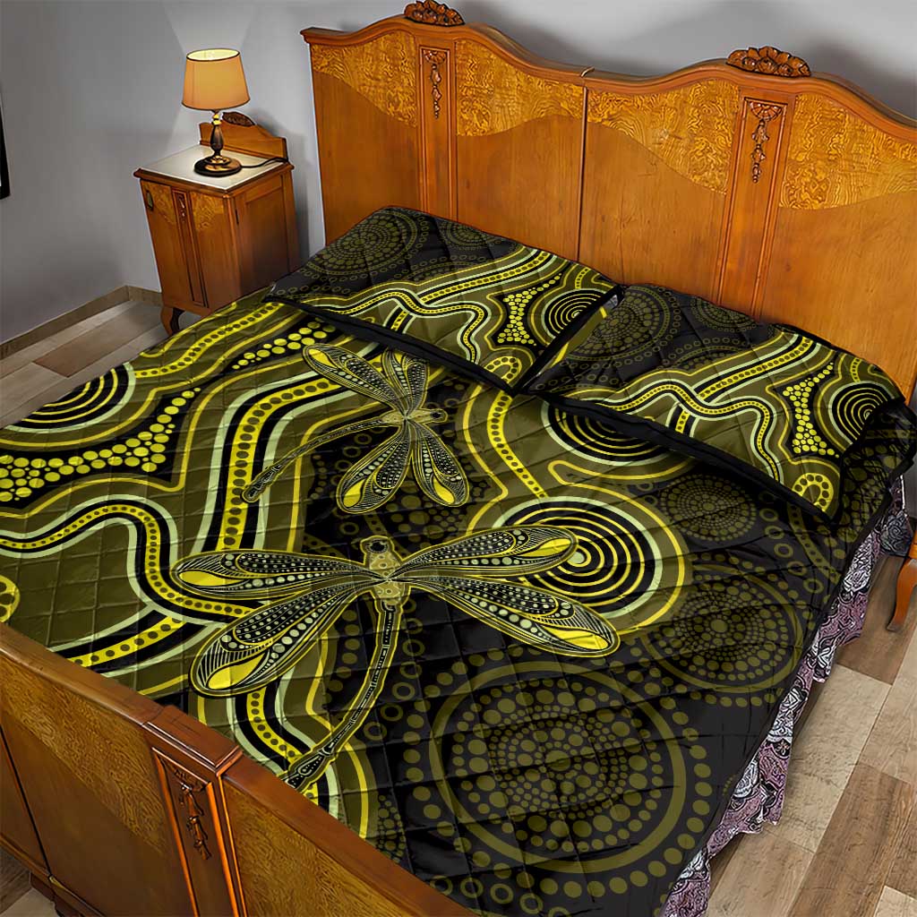 Yellow Indigenous Dragonfly Australia Quilt Bed Set Aboriginal Art - Aussie Hoodie