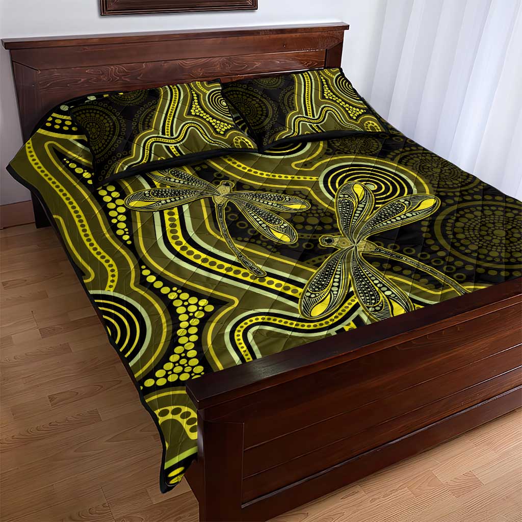 Yellow Indigenous Dragonfly Australia Quilt Bed Set Aboriginal Art - Aussie Hoodie