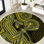 Yellow Indigenous Dragonfly Australia Round Carpet Aboriginal Art - Aussie Hoodie