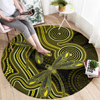 Yellow Indigenous Dragonfly Australia Round Carpet Aboriginal Art - Aussie Hoodie