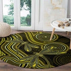 Yellow Indigenous Dragonfly Australia Round Carpet Aboriginal Art - Aussie Hoodie