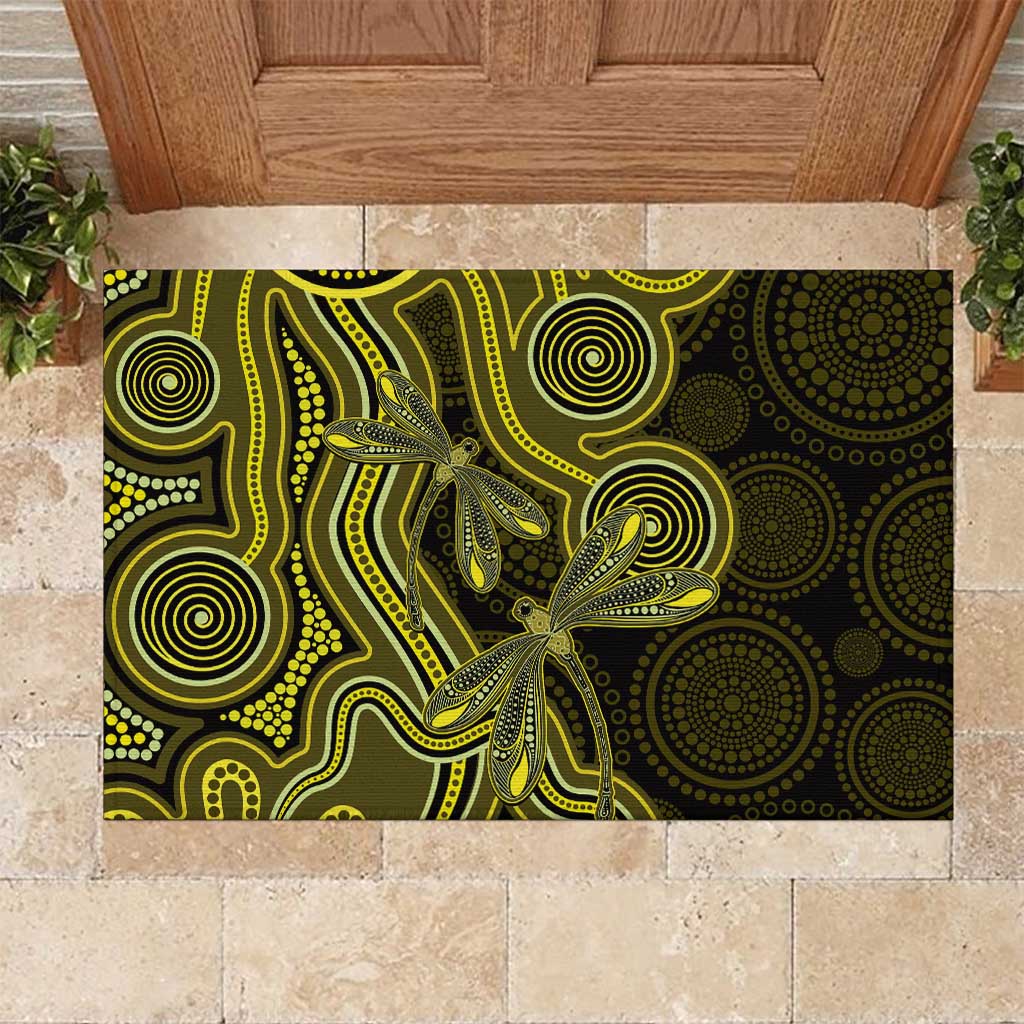 Yellow Indigenous Dragonfly Australia Rubber Doormat Aboriginal Art - Aussie Hoodie