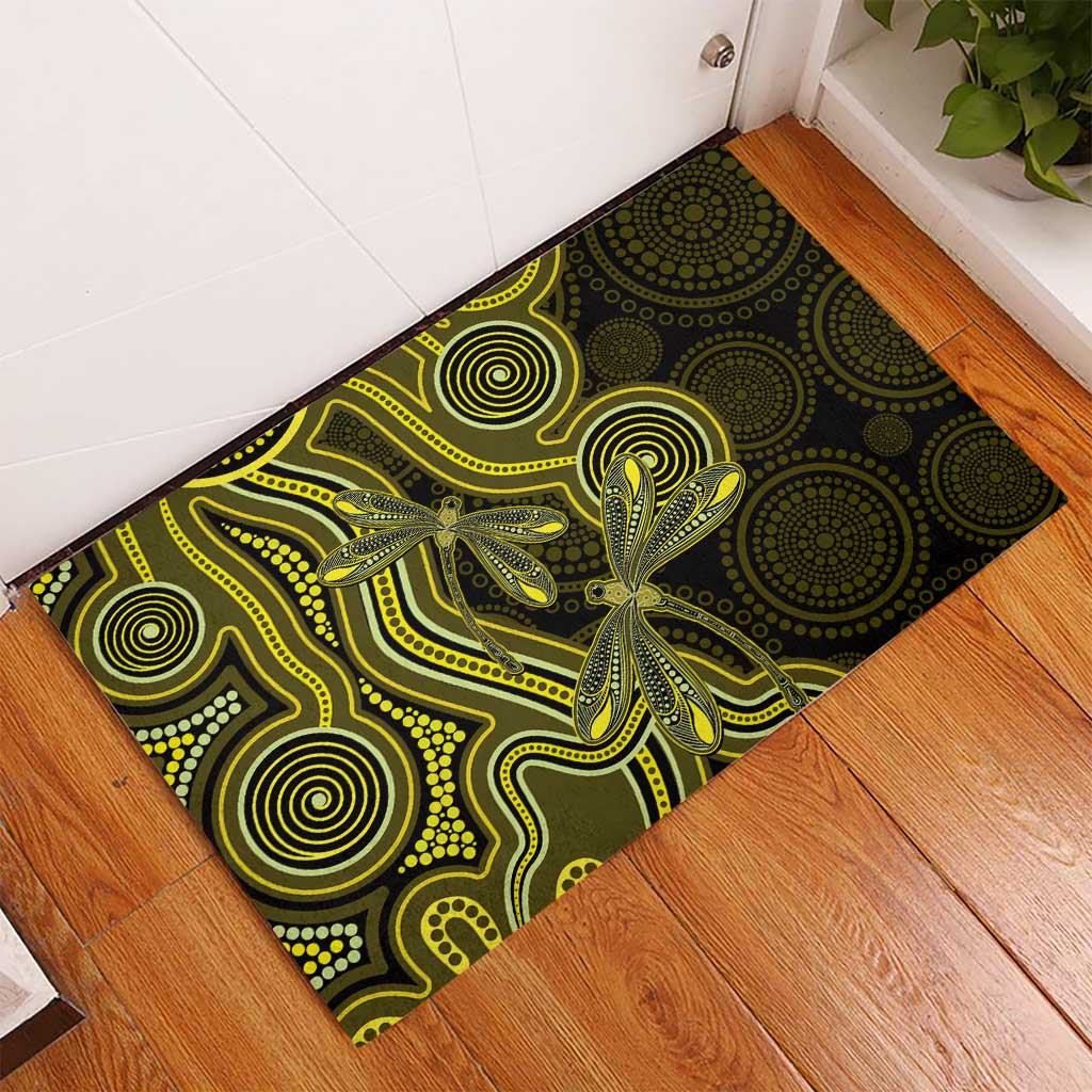 Yellow Indigenous Dragonfly Australia Rubber Doormat Aboriginal Art - Aussie Hoodie