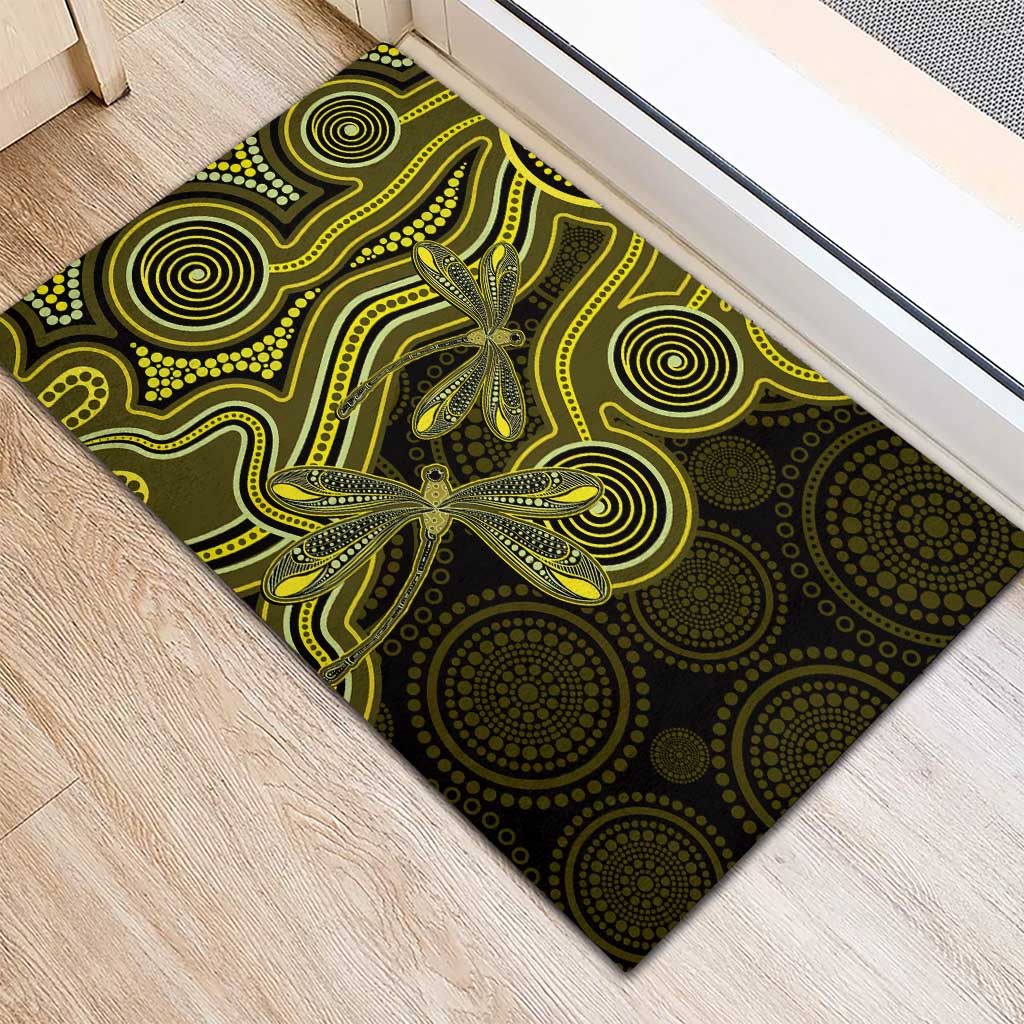 Yellow Indigenous Dragonfly Australia Rubber Doormat Aboriginal Art - Aussie Hoodie