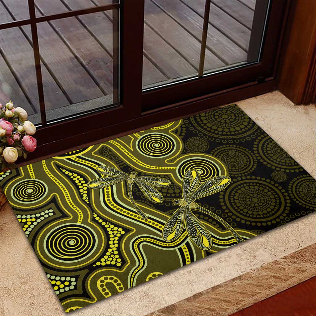 Yellow Indigenous Dragonfly Australia Rubber Doormat Aboriginal Art - Aussie Hoodie