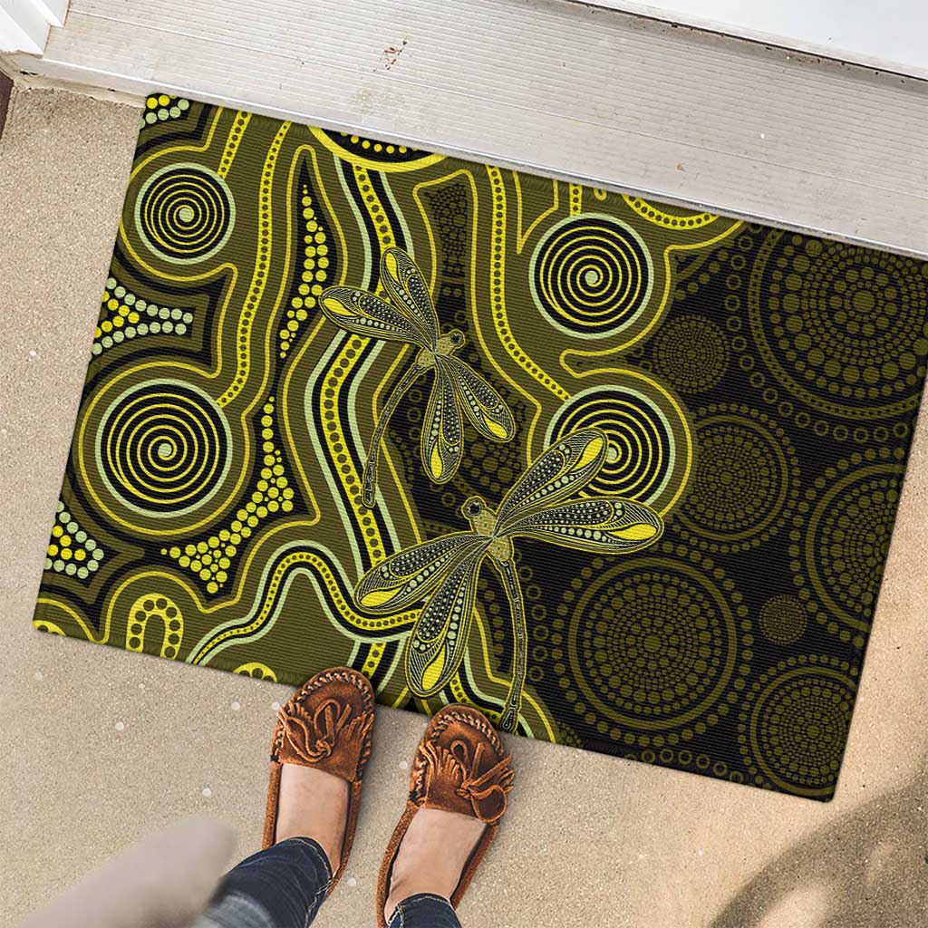 Yellow Indigenous Dragonfly Australia Rubber Doormat Aboriginal Art - Aussie Hoodie