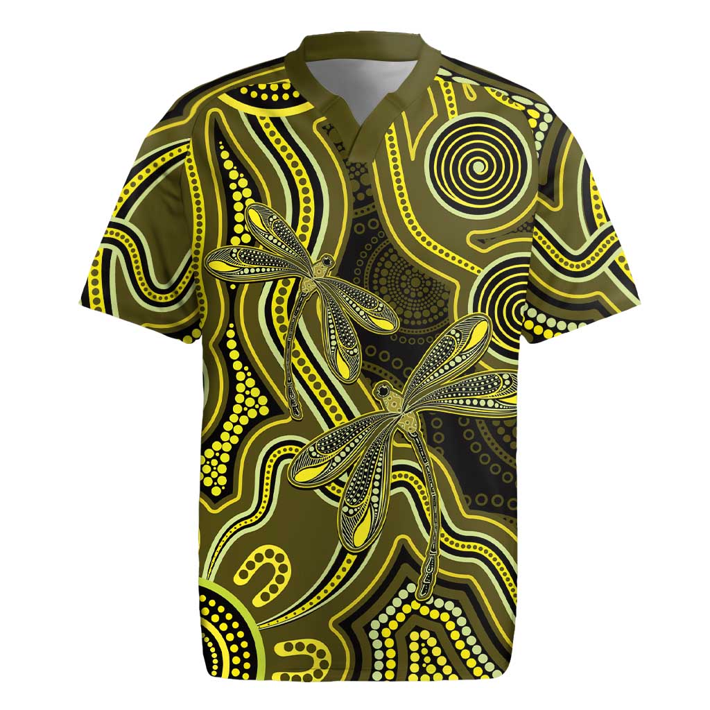 Yellow Indigenous Dragonfly Australia Rugby Jersey Aboriginal Art - Aussie Hoodie