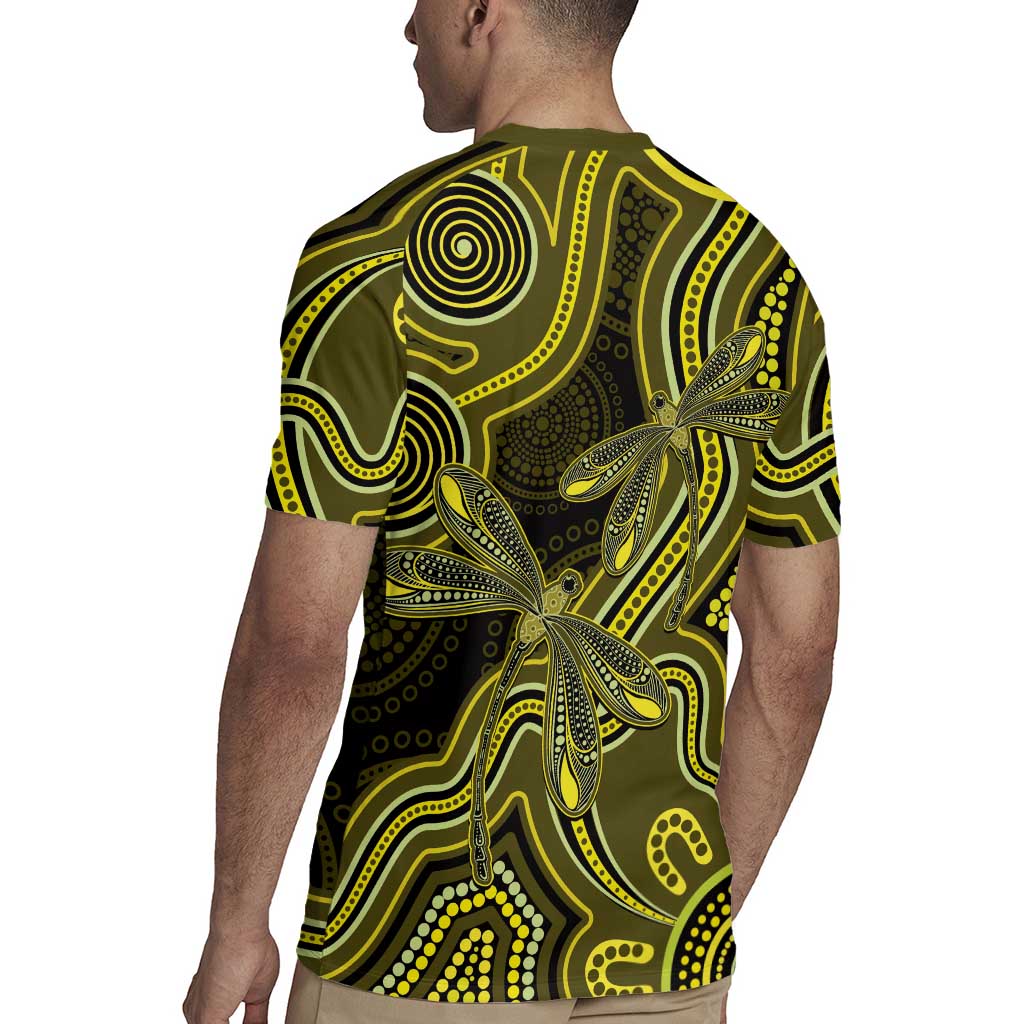 Yellow Indigenous Dragonfly Australia Rugby Jersey Aboriginal Art - Aussie Hoodie