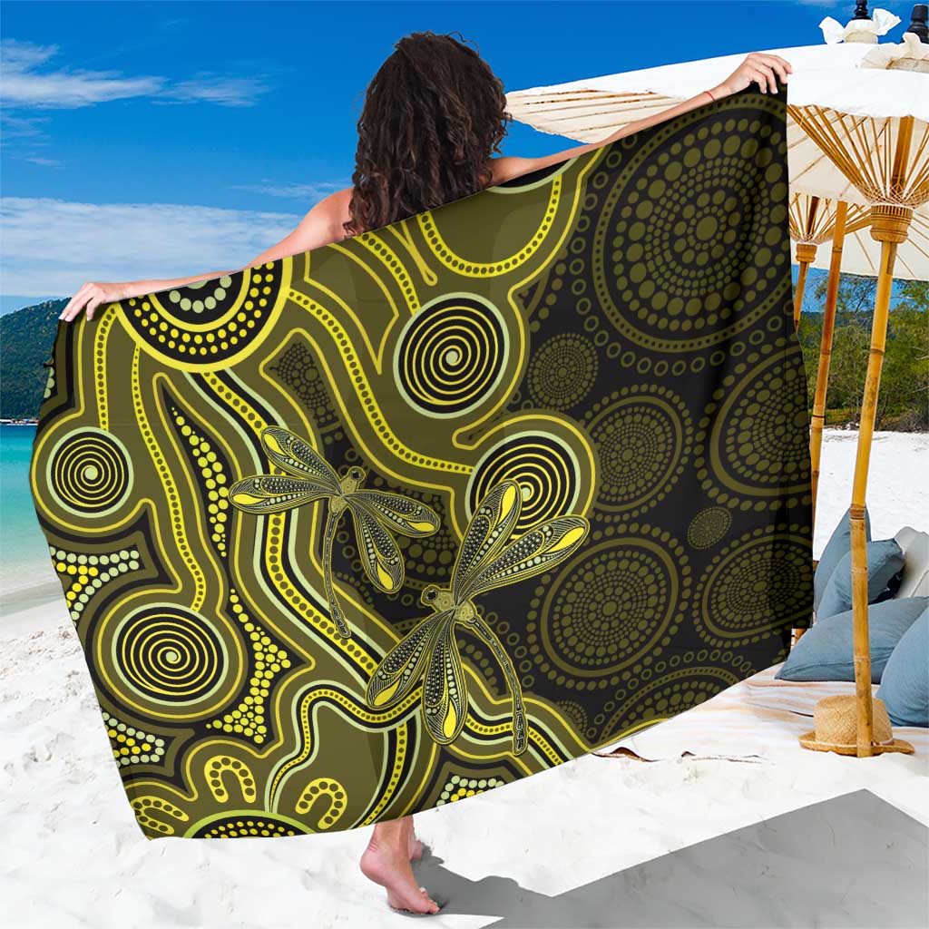 Yellow Indigenous Dragonfly Australia Sarong Aboriginal Art - Aussie Hoodie