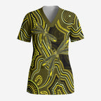 Yellow Indigenous Dragonfly Australia Scrub Top Aboriginal Art - Aussie Hoodie