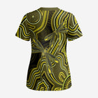 Yellow Indigenous Dragonfly Australia Scrub Top Aboriginal Art - Aussie Hoodie
