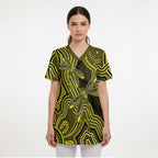 Yellow Indigenous Dragonfly Australia Scrub Top Aboriginal Art - Aussie Hoodie
