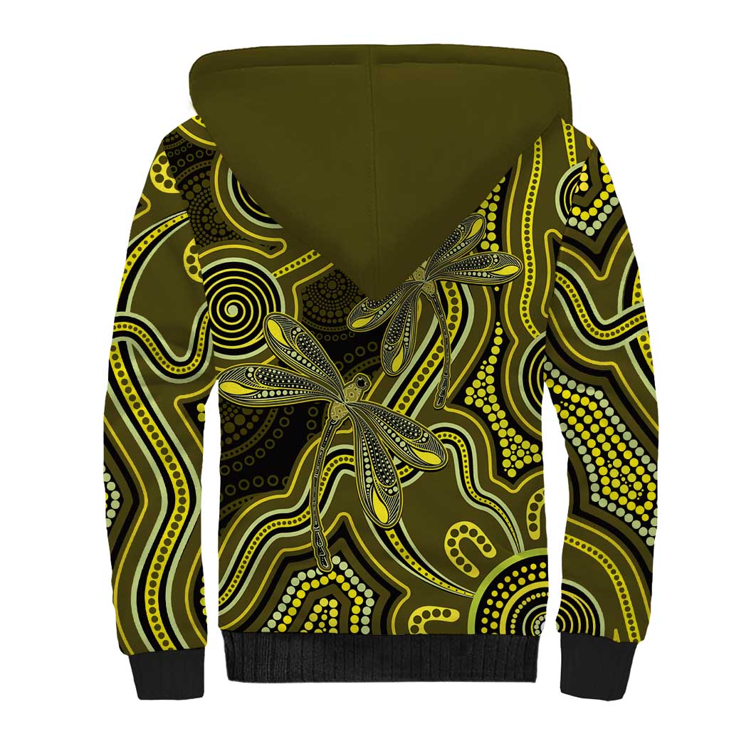Yellow Indigenous Dragonfly Australia Sherpa Hoodie Aboriginal Art - Aussie Hoodie