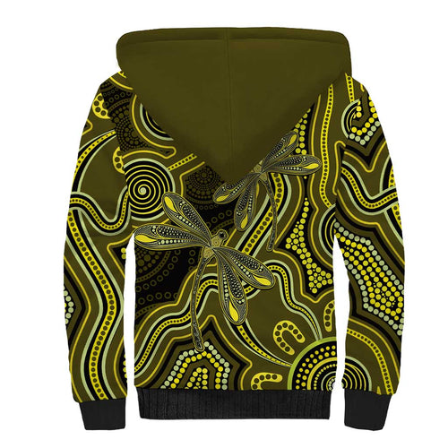 Yellow Indigenous Dragonfly Australia Sherpa Hoodie Aboriginal Art - Aussie Hoodie