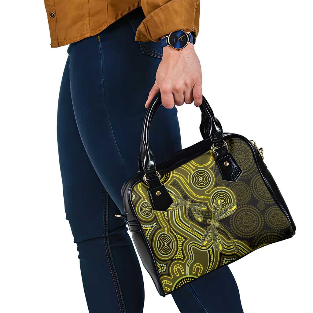 Yellow Indigenous Dragonfly Australia Shoulder Handbag Aboriginal Art - Aussie Hoodie