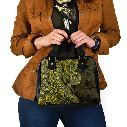 Yellow Indigenous Dragonfly Australia Shoulder Handbag Aboriginal Art - Aussie Hoodie