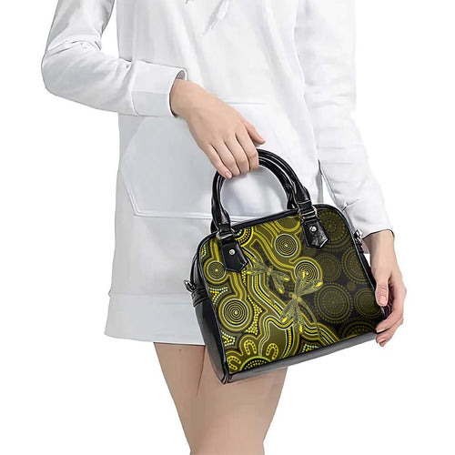 Yellow Indigenous Dragonfly Australia Shoulder Handbag Aboriginal Art - Aussie Hoodie