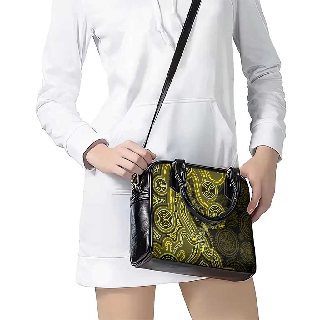Yellow Indigenous Dragonfly Australia Shoulder Handbag Aboriginal Art - Aussie Hoodie