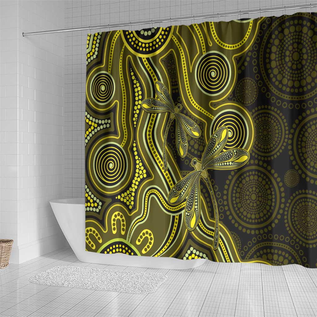 Yellow Indigenous Dragonfly Australia Shower Curtain Aboriginal Art - Aussie Hoodie