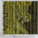 Yellow Indigenous Dragonfly Australia Shower Curtain Aboriginal Art - Aussie Hoodie