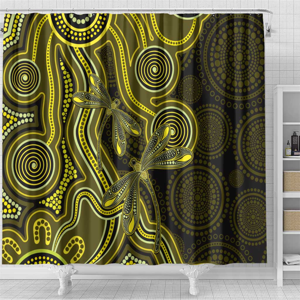 Yellow Indigenous Dragonfly Australia Shower Curtain Aboriginal Art - Aussie Hoodie