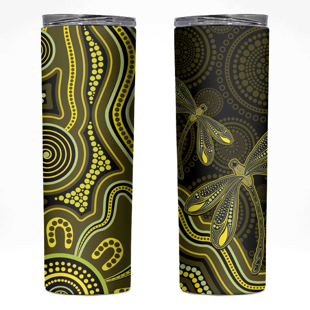 Yellow Indigenous Dragonfly Australia Skinny Tumbler Aboriginal Art - Aussie Hoodie