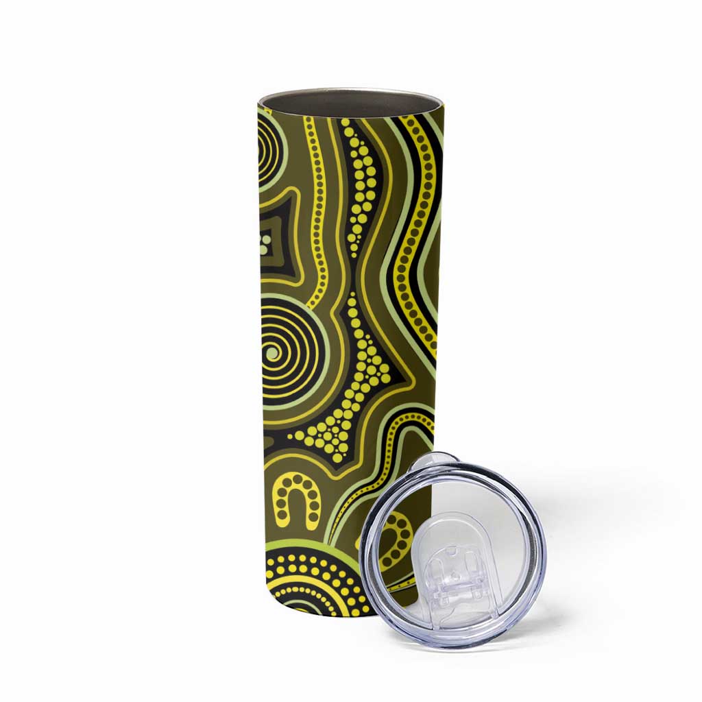 Yellow Indigenous Dragonfly Australia Skinny Tumbler Aboriginal Art - Aussie Hoodie