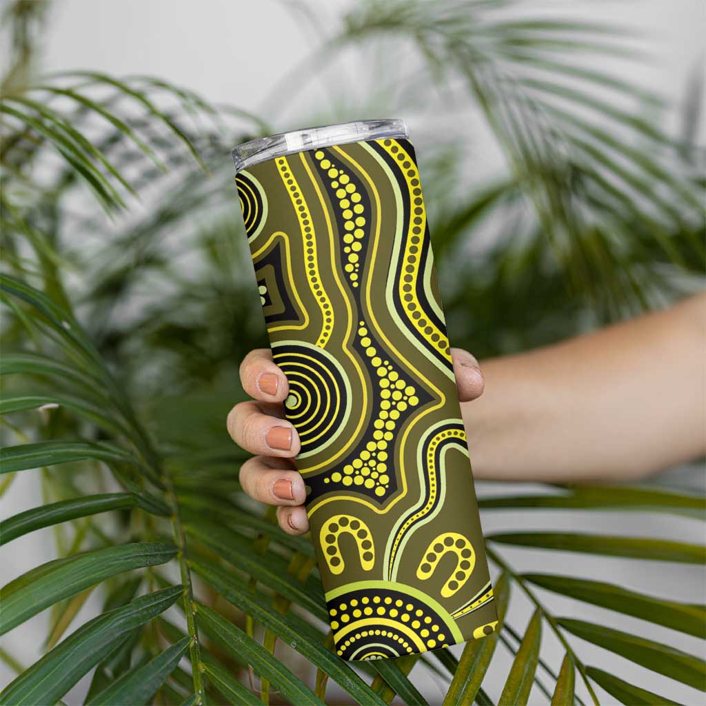 Yellow Indigenous Dragonfly Australia Skinny Tumbler Aboriginal Art - Aussie Hoodie