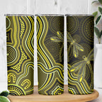 Yellow Indigenous Dragonfly Australia Skinny Tumbler Aboriginal Art - Aussie Hoodie