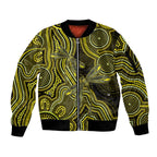 Yellow Indigenous Dragonfly Australia Sleeve Zip Bomber Jacket Aboriginal Art - Aussie Hoodie
