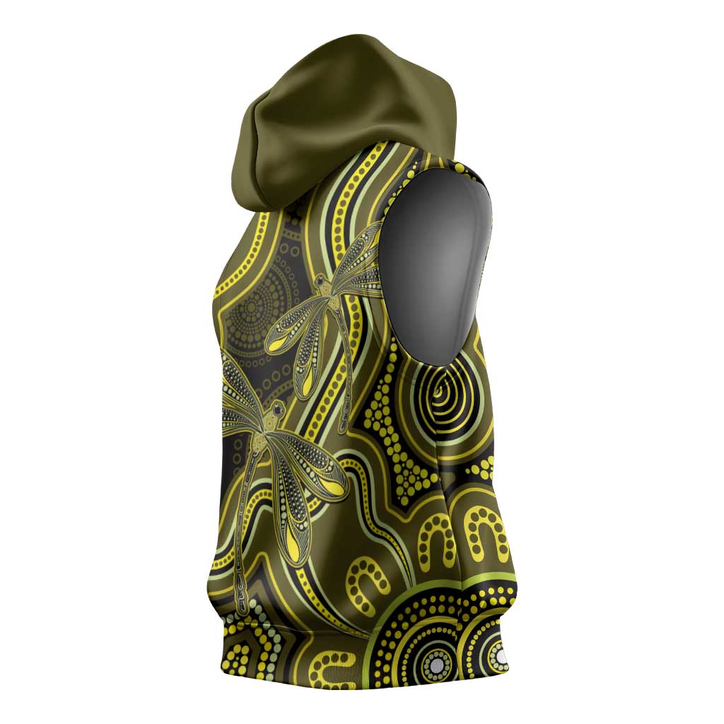 Yellow Indigenous Dragonfly Australia Sleeveless Hoodie Aboriginal Art - Aussie Hoodie