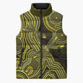 Yellow Indigenous Dragonfly Australia Sleeveless Puffer Jacket Aboriginal Art - Aussie Hoodie