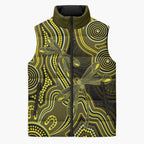 Yellow Indigenous Dragonfly Australia Sleeveless Puffer Jacket Aboriginal Art - Aussie Hoodie