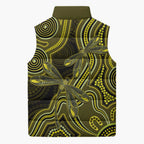 Yellow Indigenous Dragonfly Australia Sleeveless Puffer Jacket Aboriginal Art - Aussie Hoodie