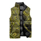 Yellow Indigenous Dragonfly Australia Sleeveless Puffer Jacket Aboriginal Art - Aussie Hoodie