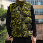 Yellow Indigenous Dragonfly Australia Sleeveless Puffer Jacket Aboriginal Art - Aussie Hoodie
