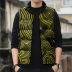 Yellow Indigenous Dragonfly Australia Sleeveless Puffer Jacket Aboriginal Art - Aussie Hoodie