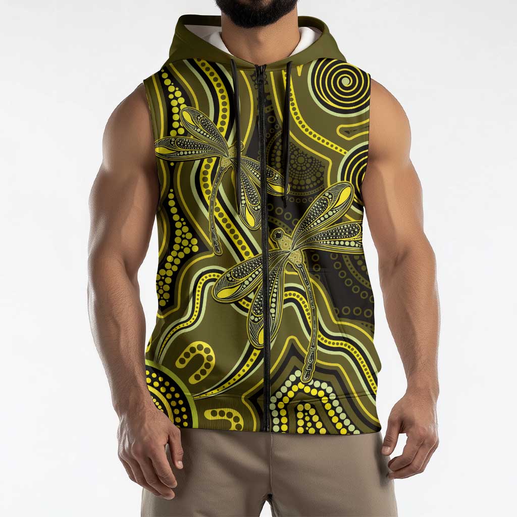 Yellow Indigenous Dragonfly Australia Sleeveless Zip Hoodie Aboriginal Art LT14