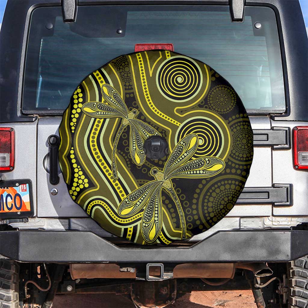 Yellow Indigenous Dragonfly Australia Spare Tire Cover Aboriginal Art - Aussie Hoodie