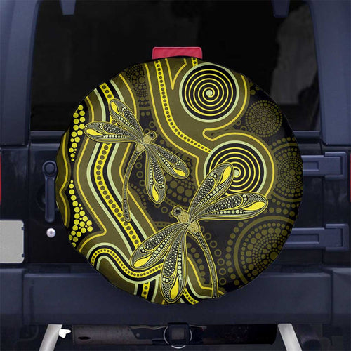Yellow Indigenous Dragonfly Australia Spare Tire Cover Aboriginal Art - Aussie Hoodie