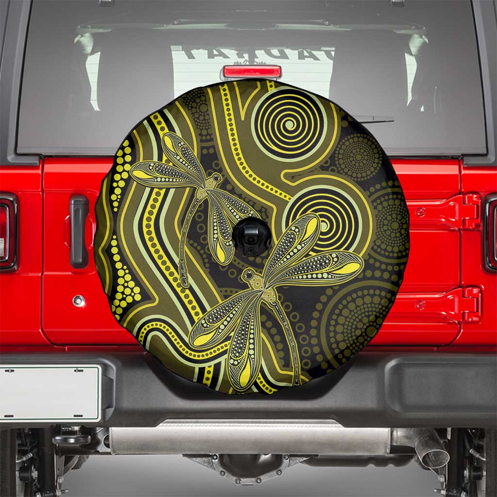 Yellow Indigenous Dragonfly Australia Spare Tire Cover Aboriginal Art - Aussie Hoodie