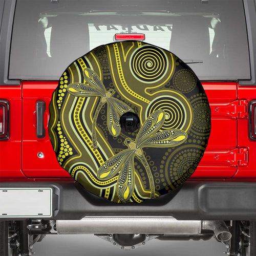 Yellow Indigenous Dragonfly Australia Spare Tire Cover Aboriginal Art - Aussie Hoodie