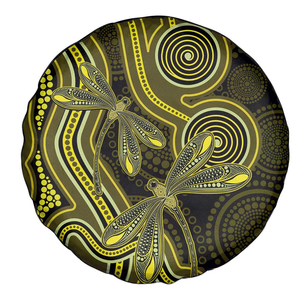 Yellow Indigenous Dragonfly Australia Spare Tire Cover Aboriginal Art - Aussie Hoodie